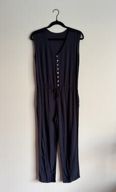 Los Banditos Black Sleeveless Button Front Pocket Tie Waist Jumpsuit - Medium
